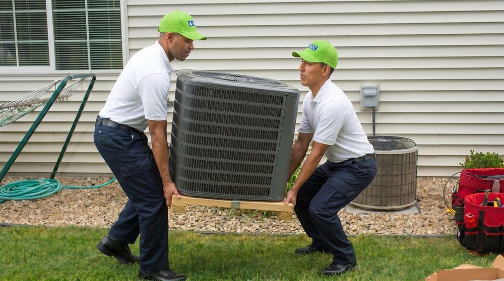 ABC technicians installing a new air conditioning unit at a Chicagoland home