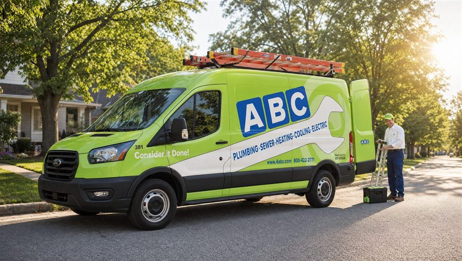 Branded ABC service van parked on the street in a Chicagoland neighborhood